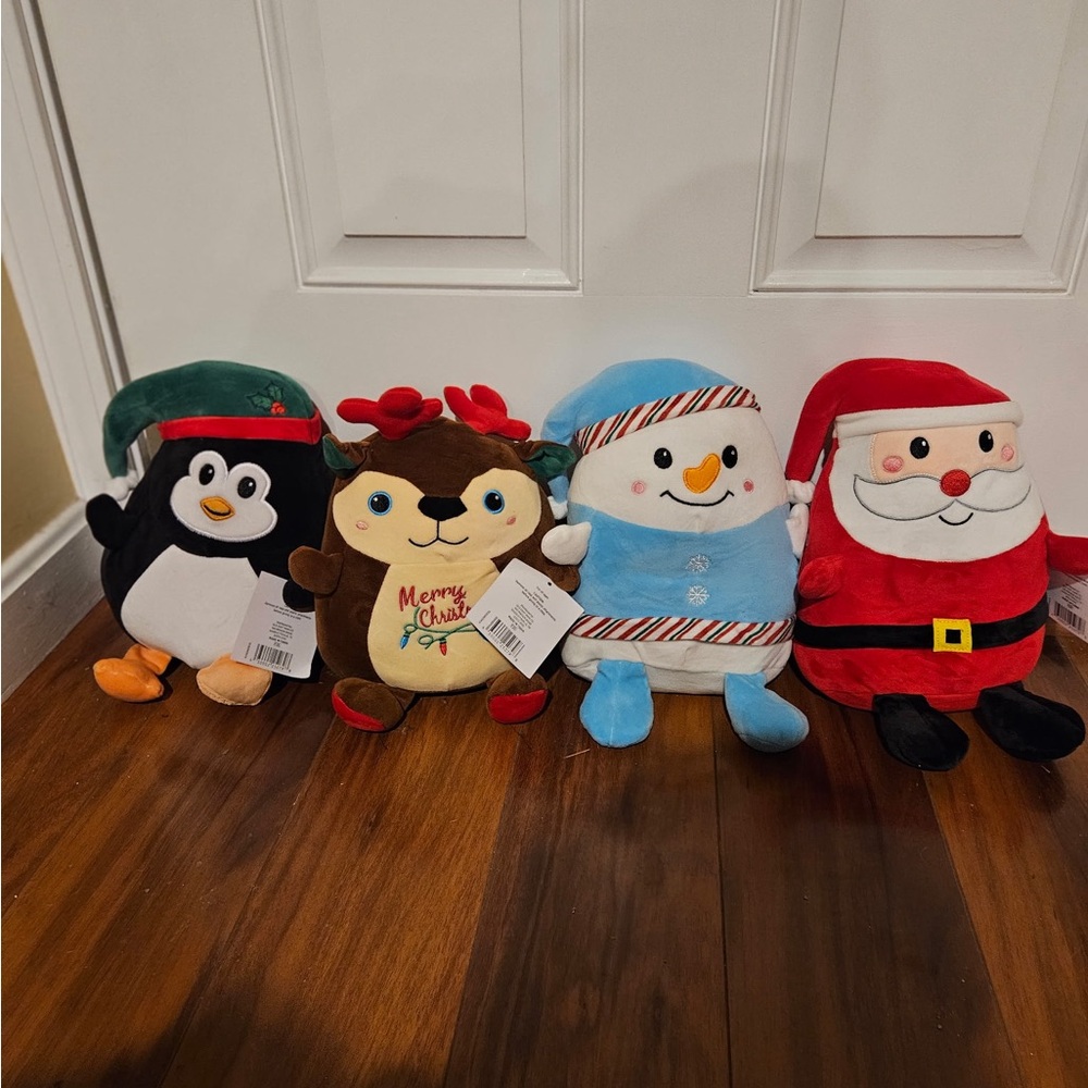Holiday Plush Toy Set - Penguin, Reindeer, Snowman, and Santa